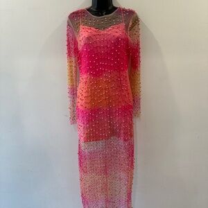 Nasty Gal Pink and Orange Long Sleeve Sheath Dress